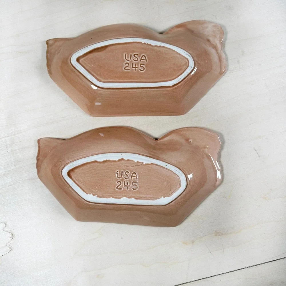 Set of 2 USA 245 Chicken‎ Hen Platter Bowl Plate Pottery McCoy Salmon Colored
